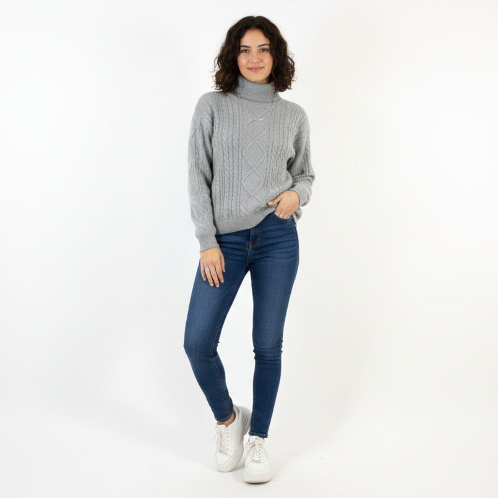 *Studio-London Grey Cable Knit Turtleneck Sweater